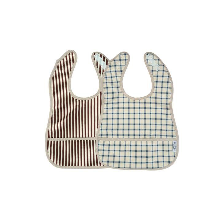 Mocha Stripe + Blueberry Picnic Mini Bib