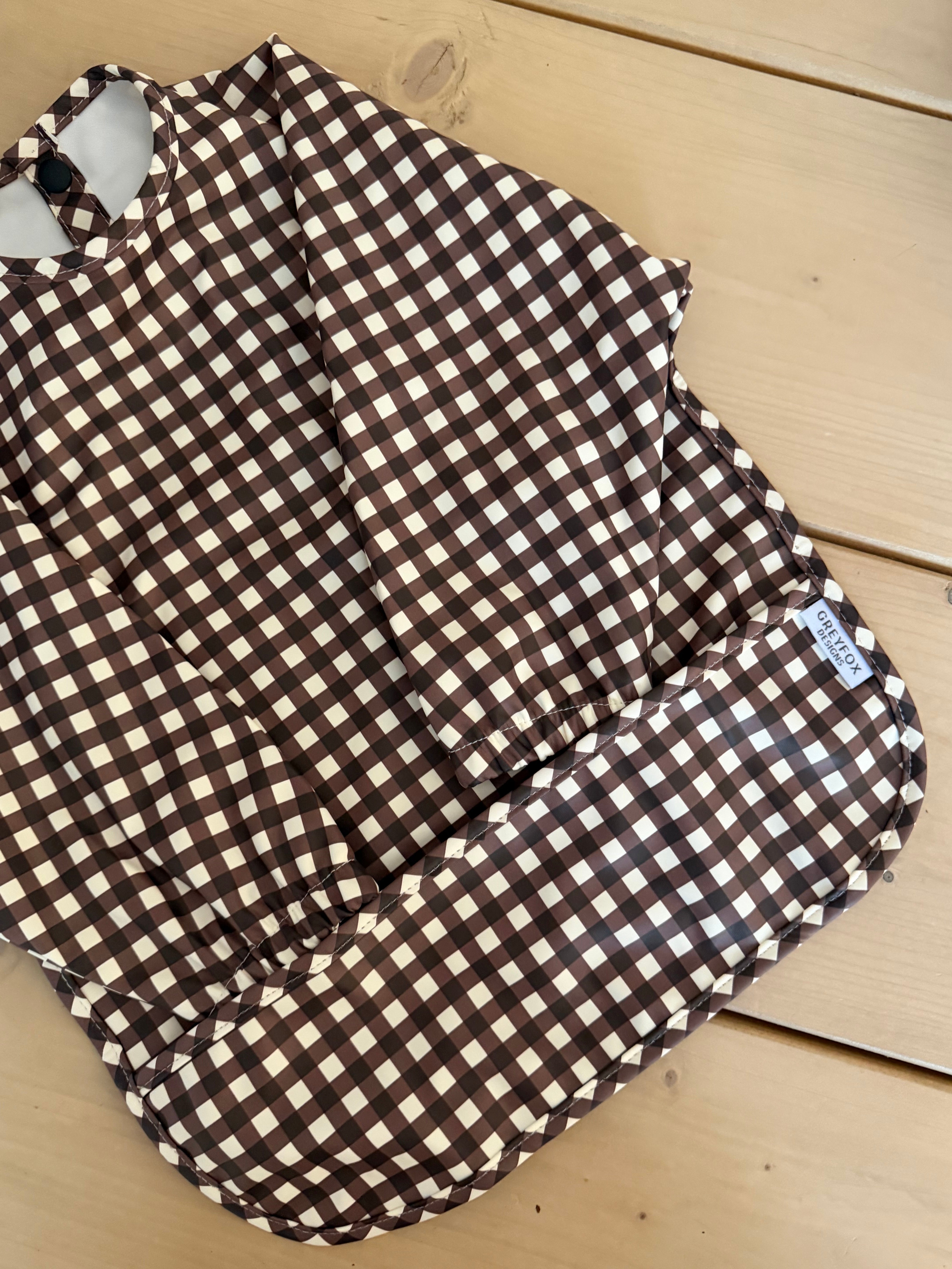 Espresso Gingham - Long Sleeved Bib