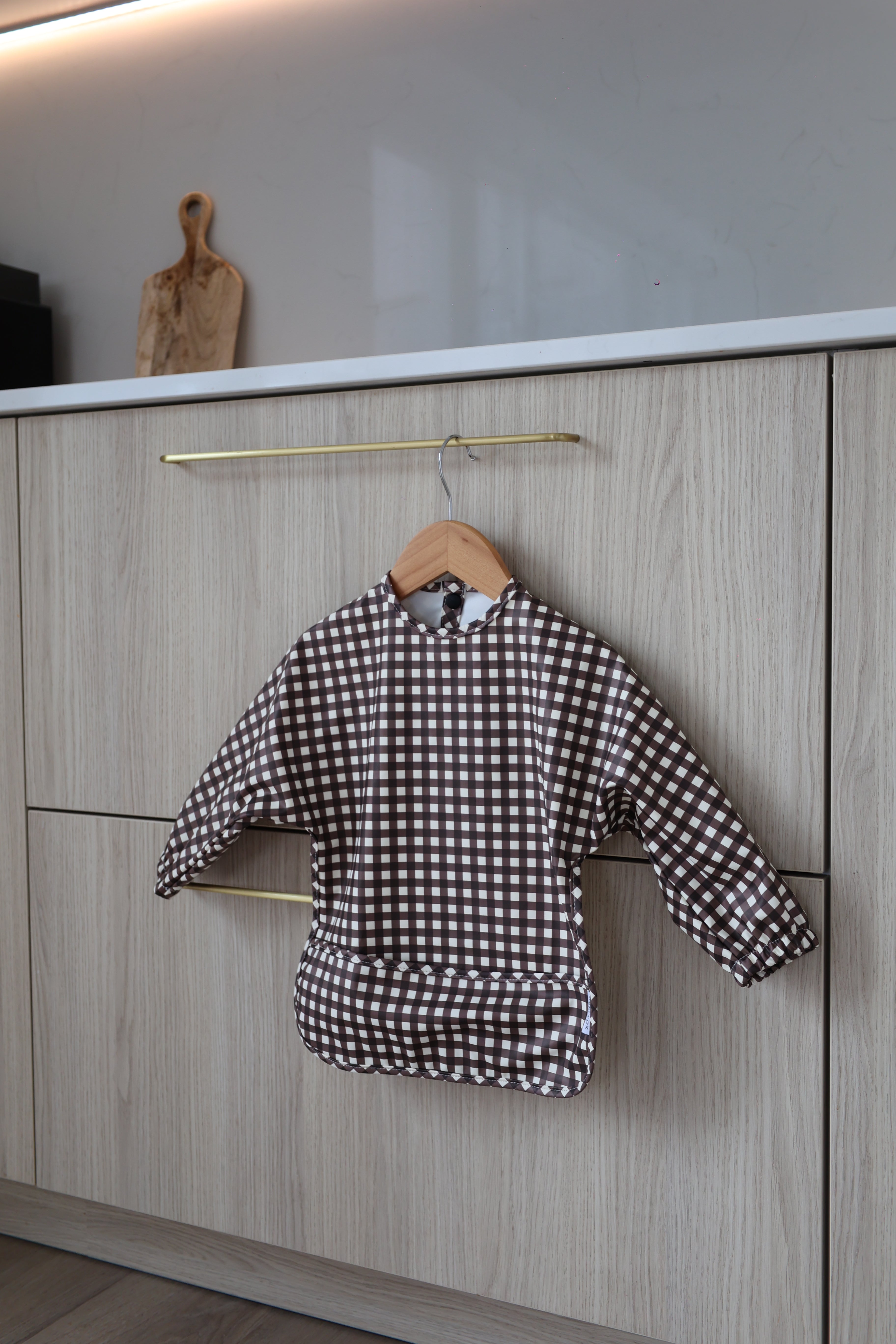 Espresso Gingham - Long Sleeved Bib