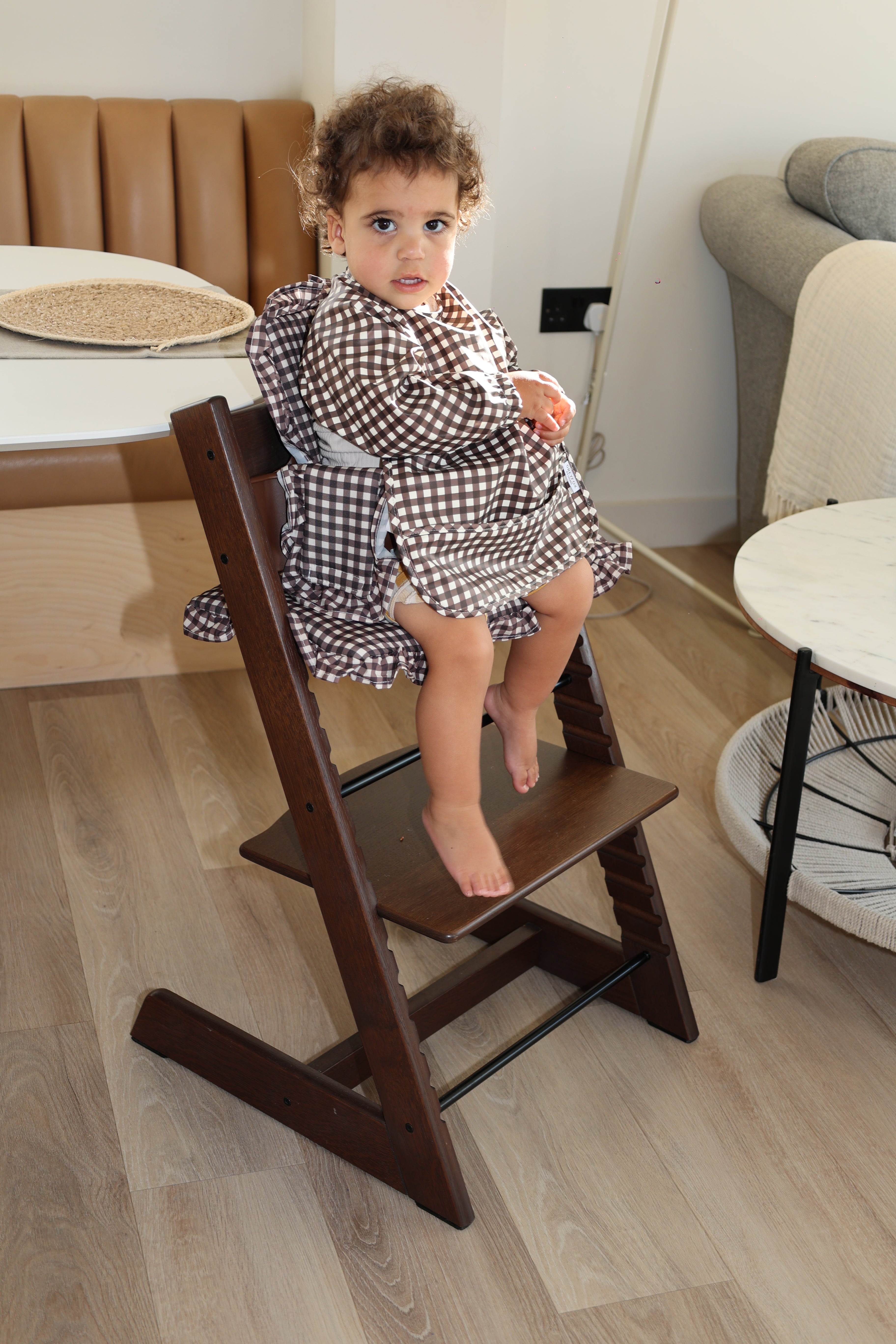 Espresso Gingham - Long Sleeved Bib