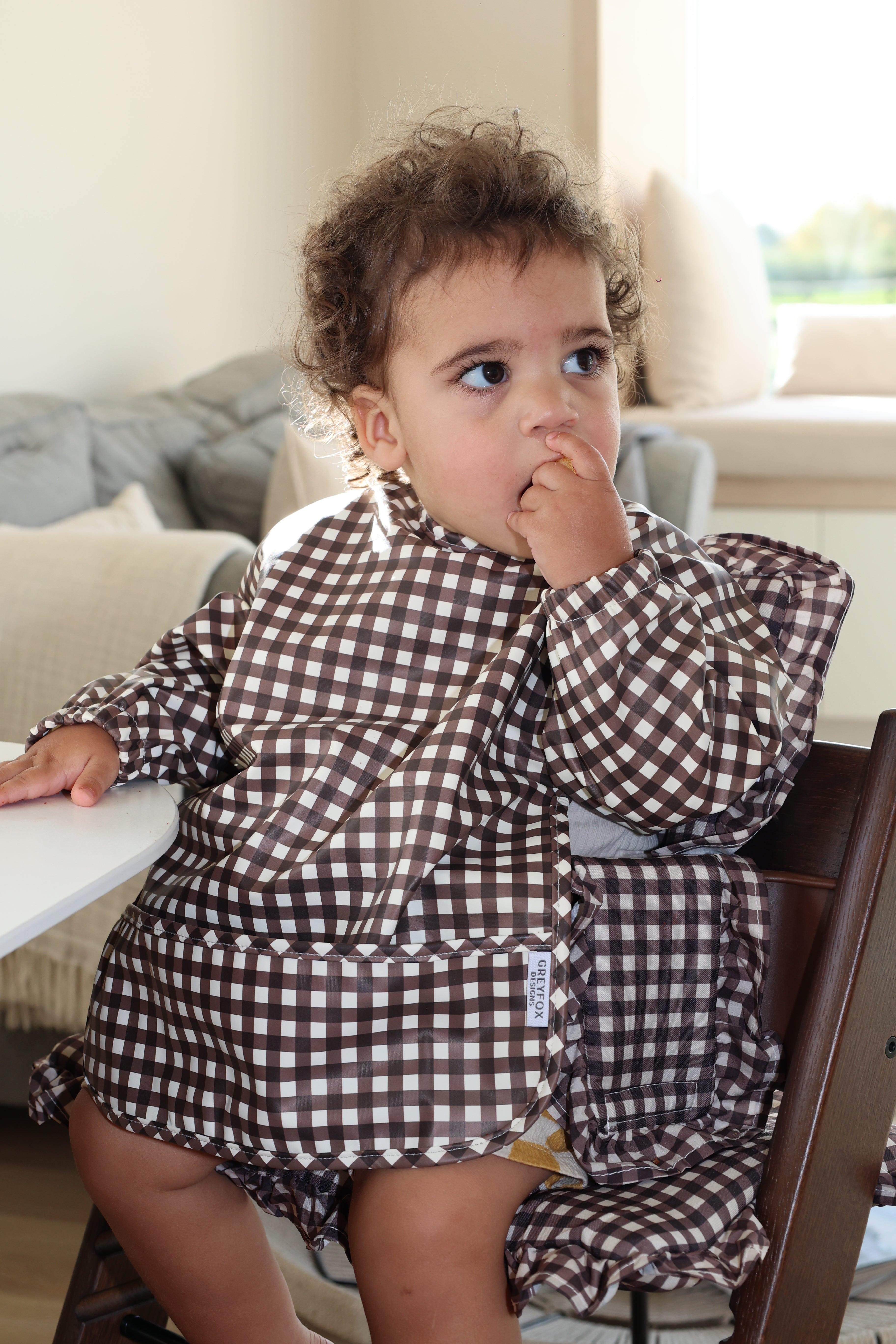 Espresso Gingham - Long Sleeved Bib