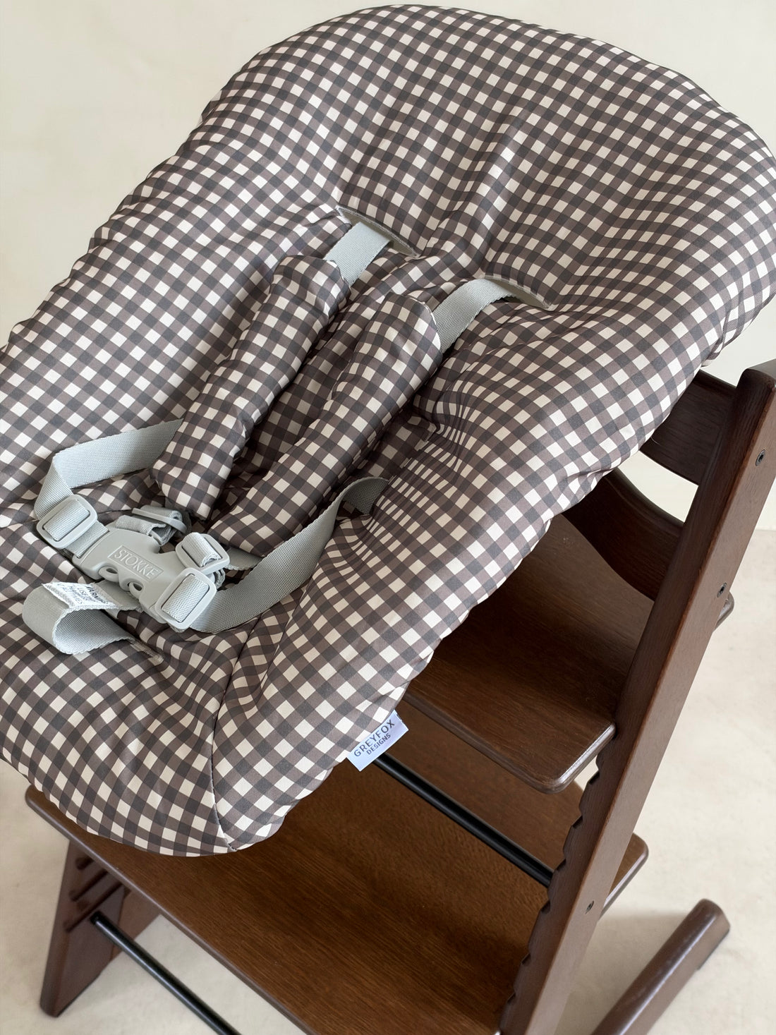 Coffee Gingham Newborn Cushion