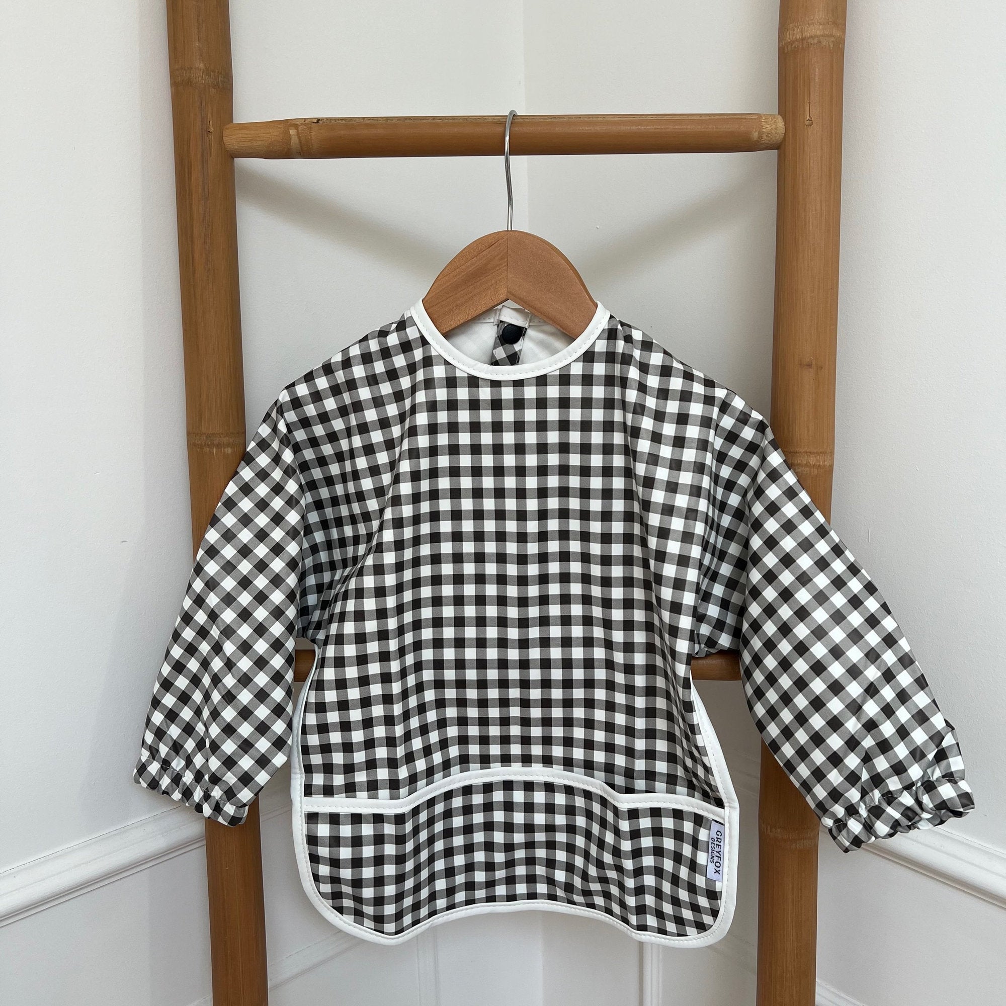 Monochrome Gingham - Long Sleeved Bib