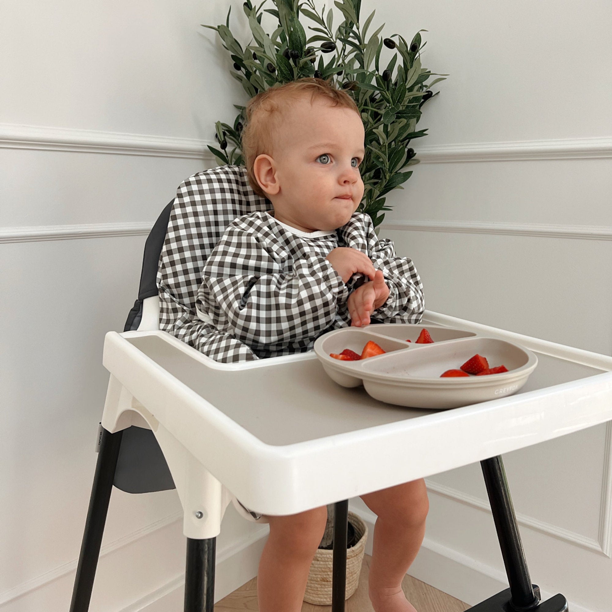 Monochrome Gingham - Long Sleeved Bib