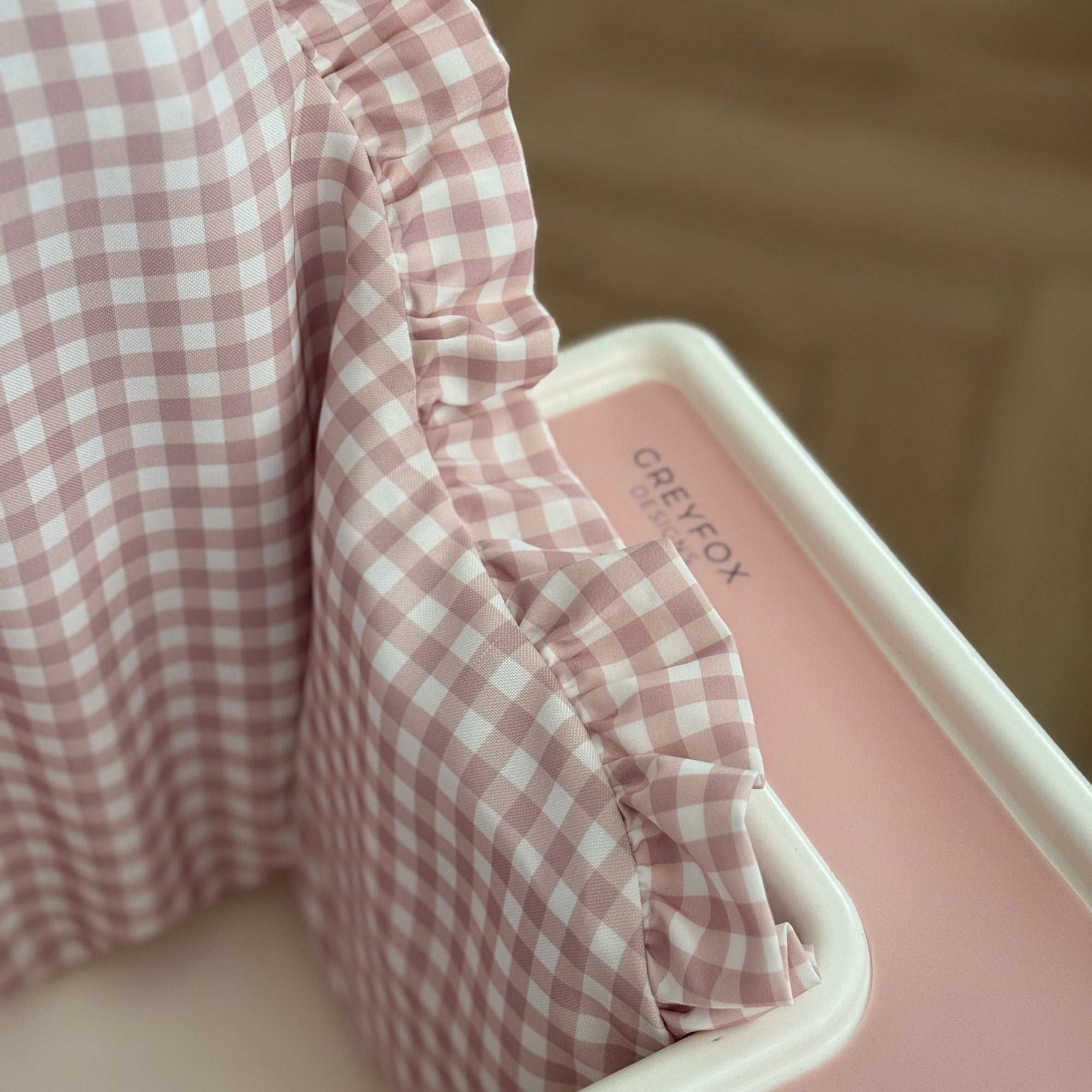 Blush Gingham Ruffle Cushion Cover