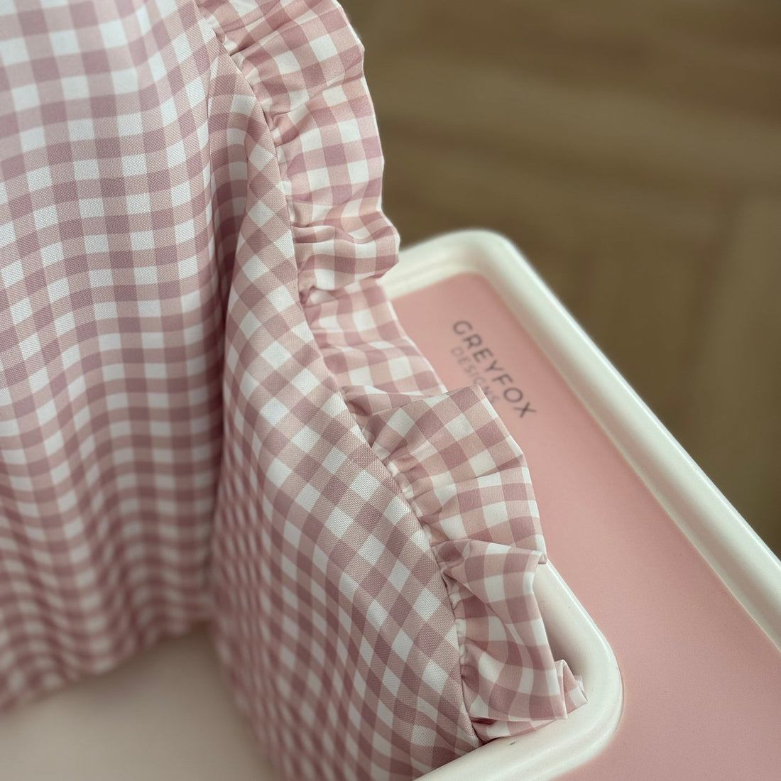 Blush Gingham Ruffle Cushion Cover