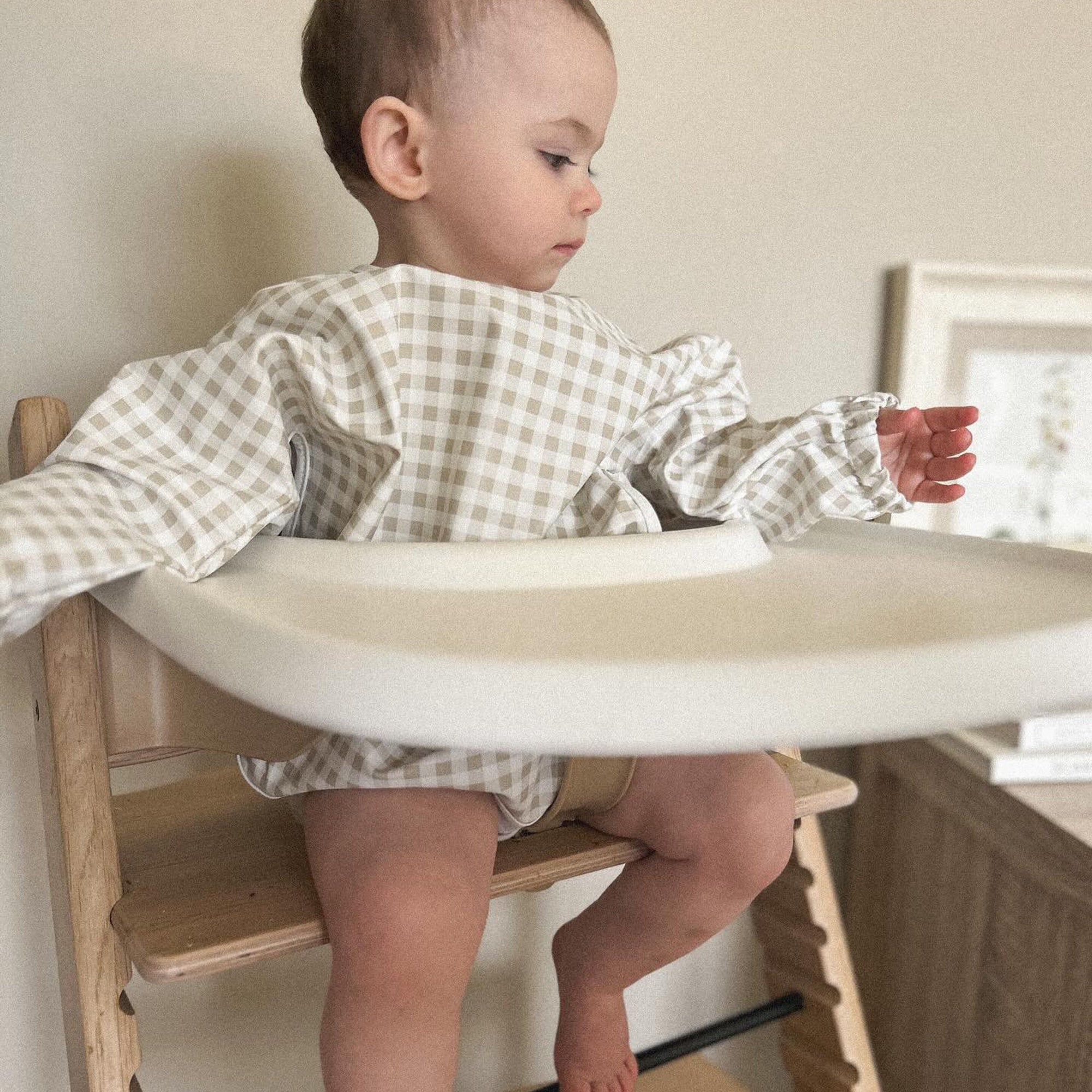 Taupe Gingham - Long Sleeved Bib