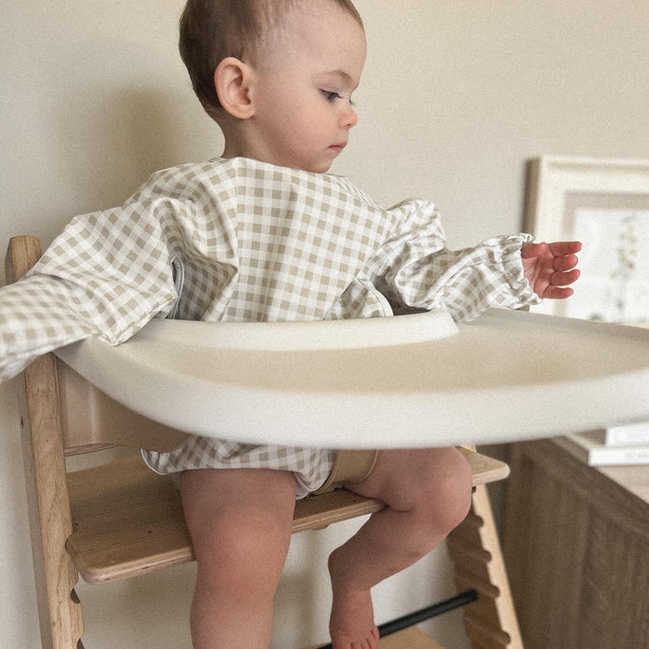 Taupe Gingham - Long Sleeved Bib