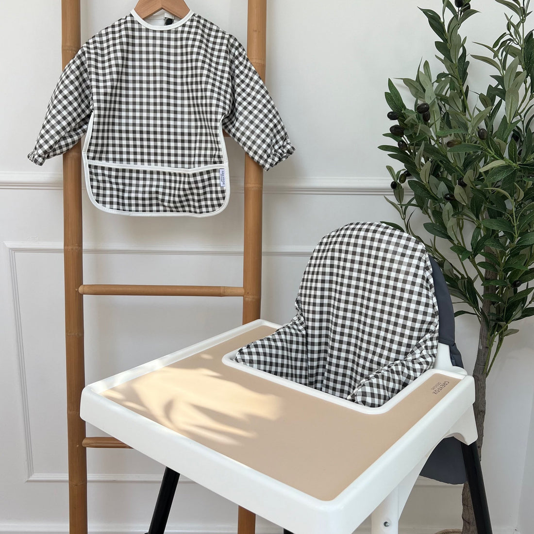 Monochrome Gingham - Long Sleeved Bib