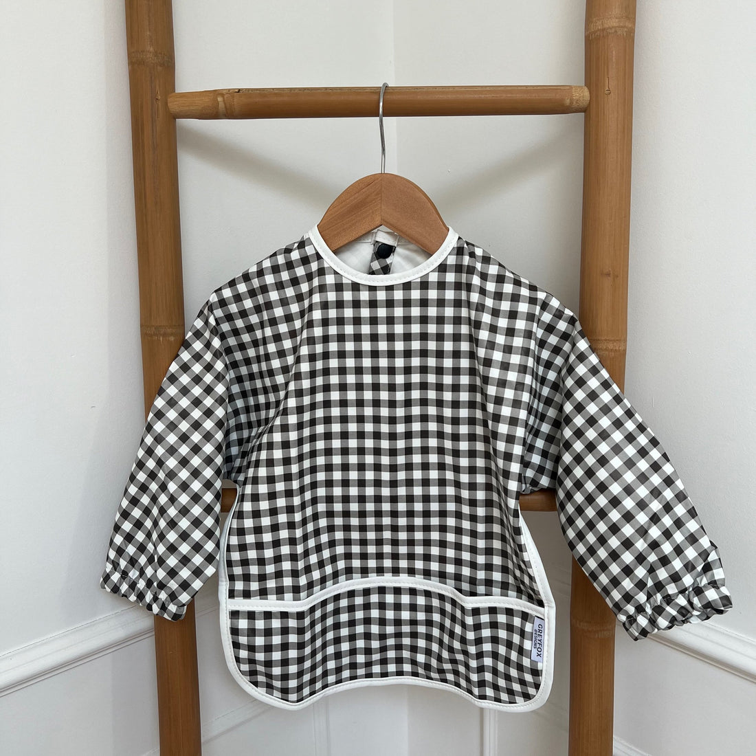 Monochrome Gingham - Long Sleeved Bib