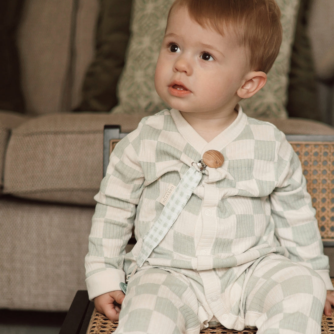 Pacifier Clip - Sage Gingham