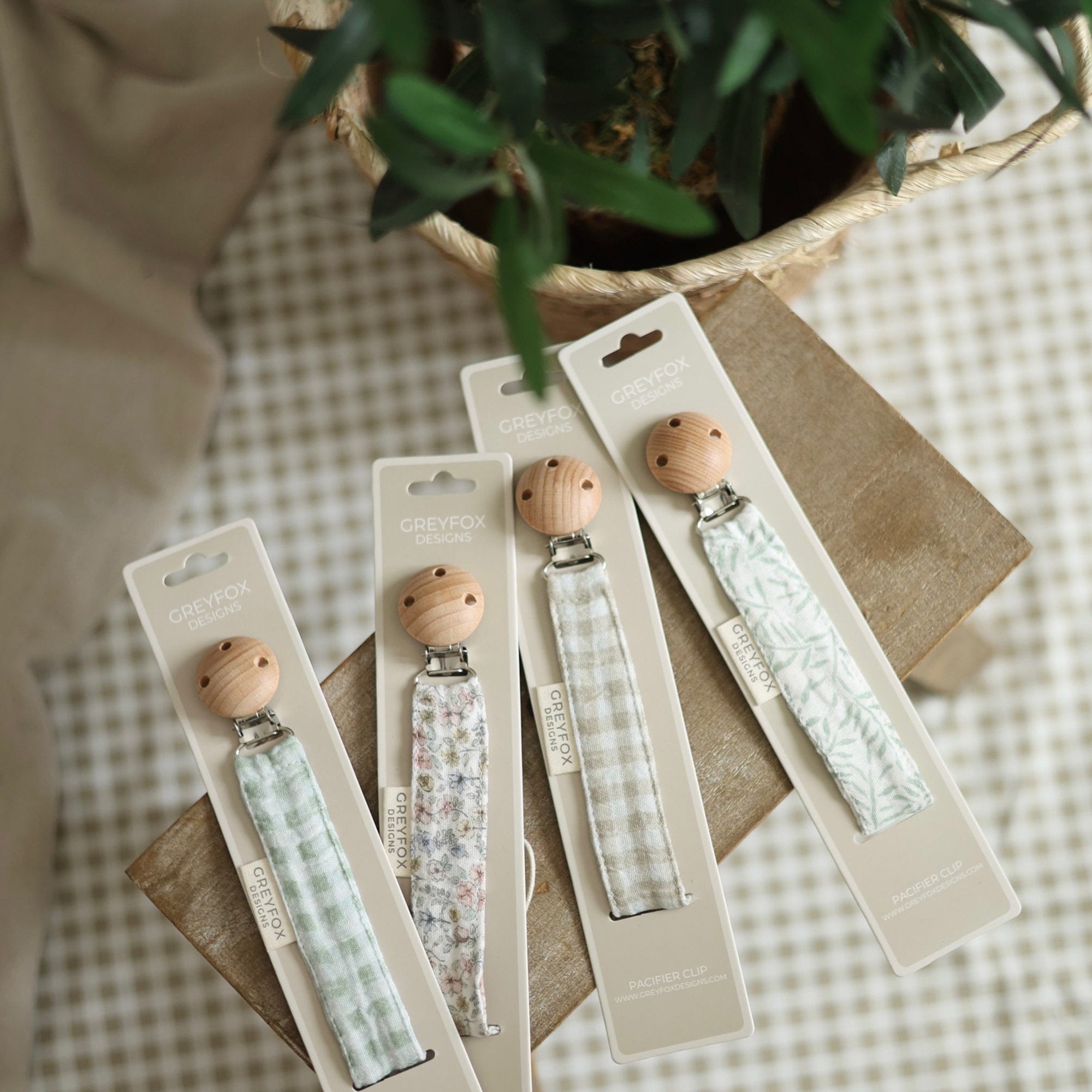 Pacifier Clip - Sage Gingham