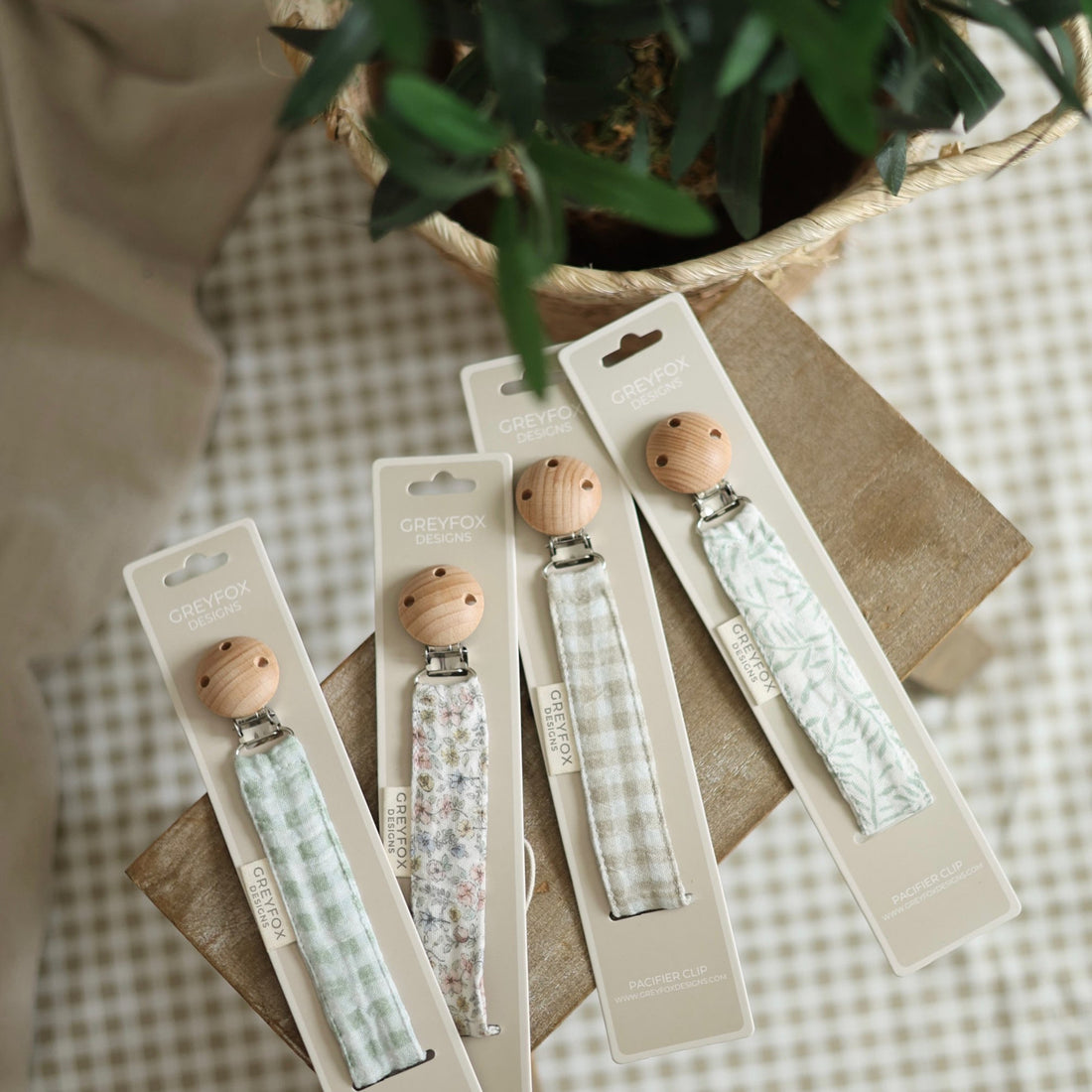 Pacifier Clip - Sage Gingham