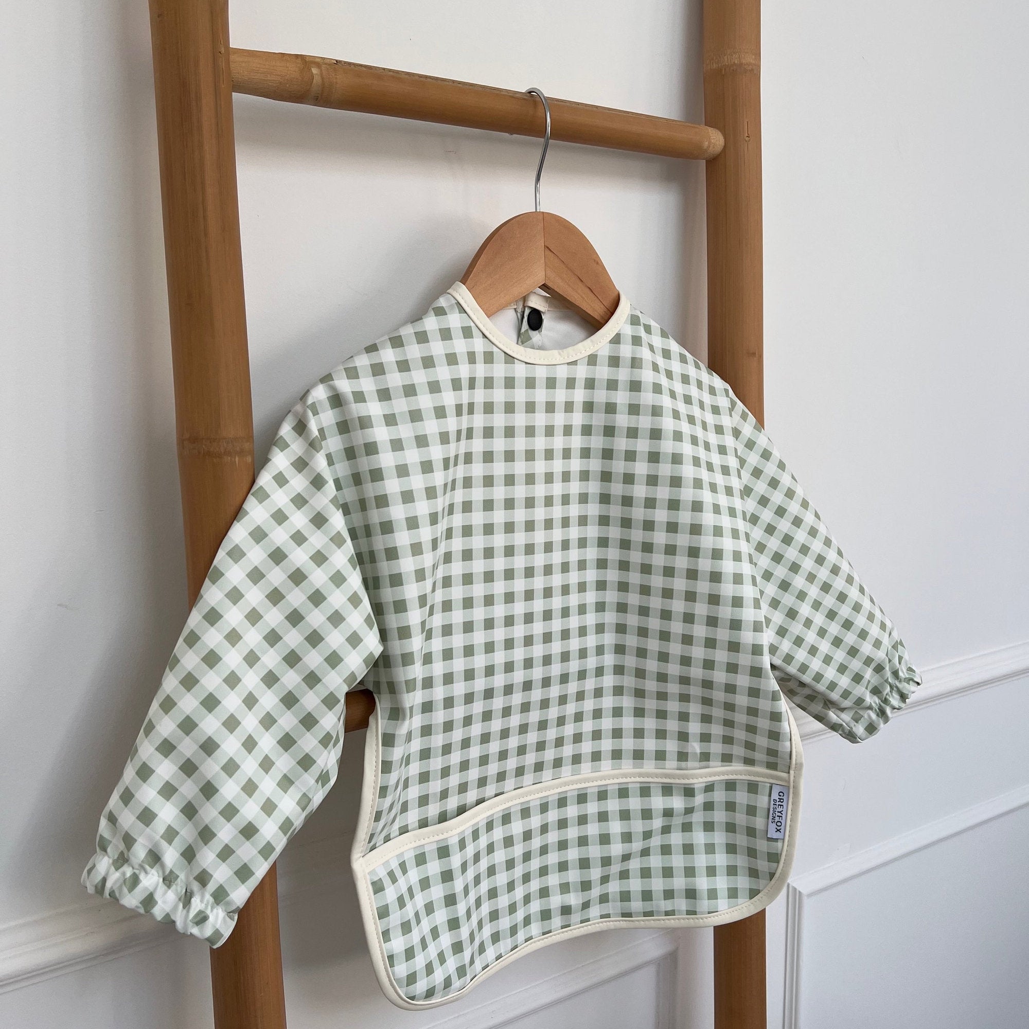Sage Gingham - Long Sleeved Bib