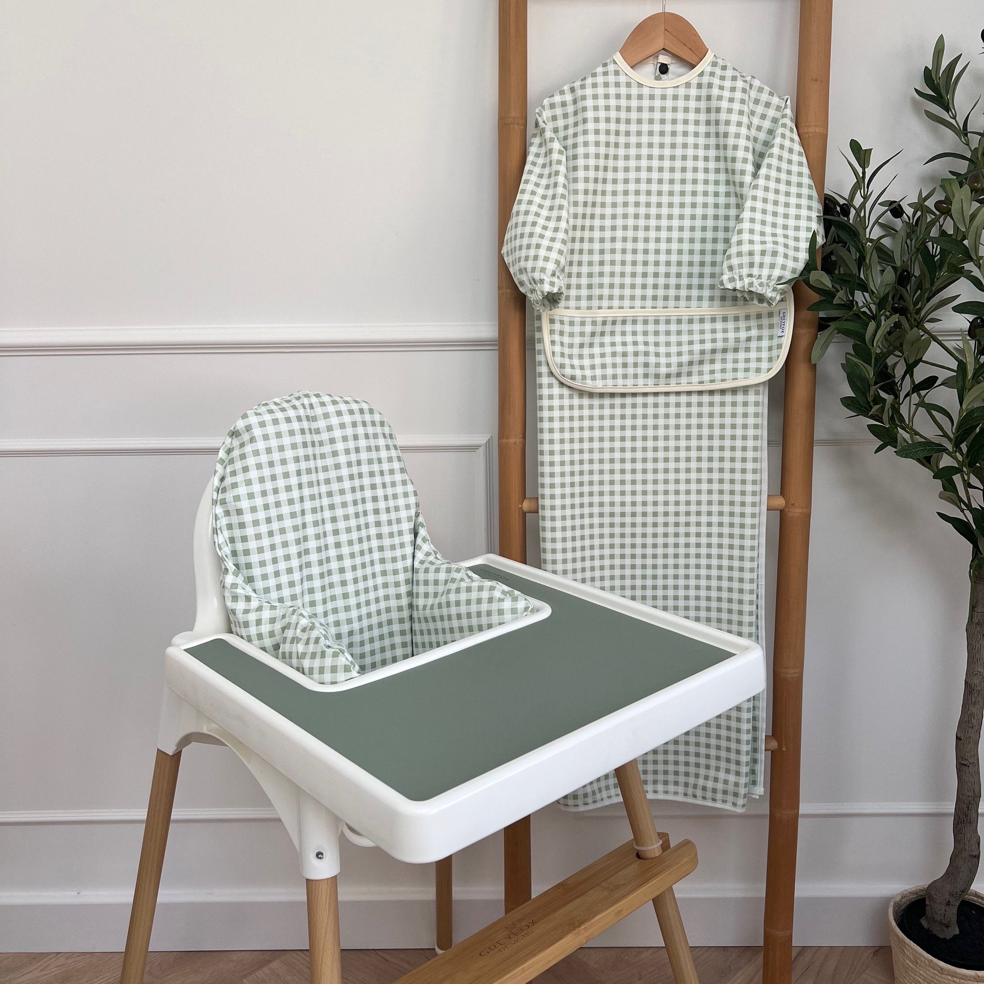 Sage Gingham - Long Sleeved Bib