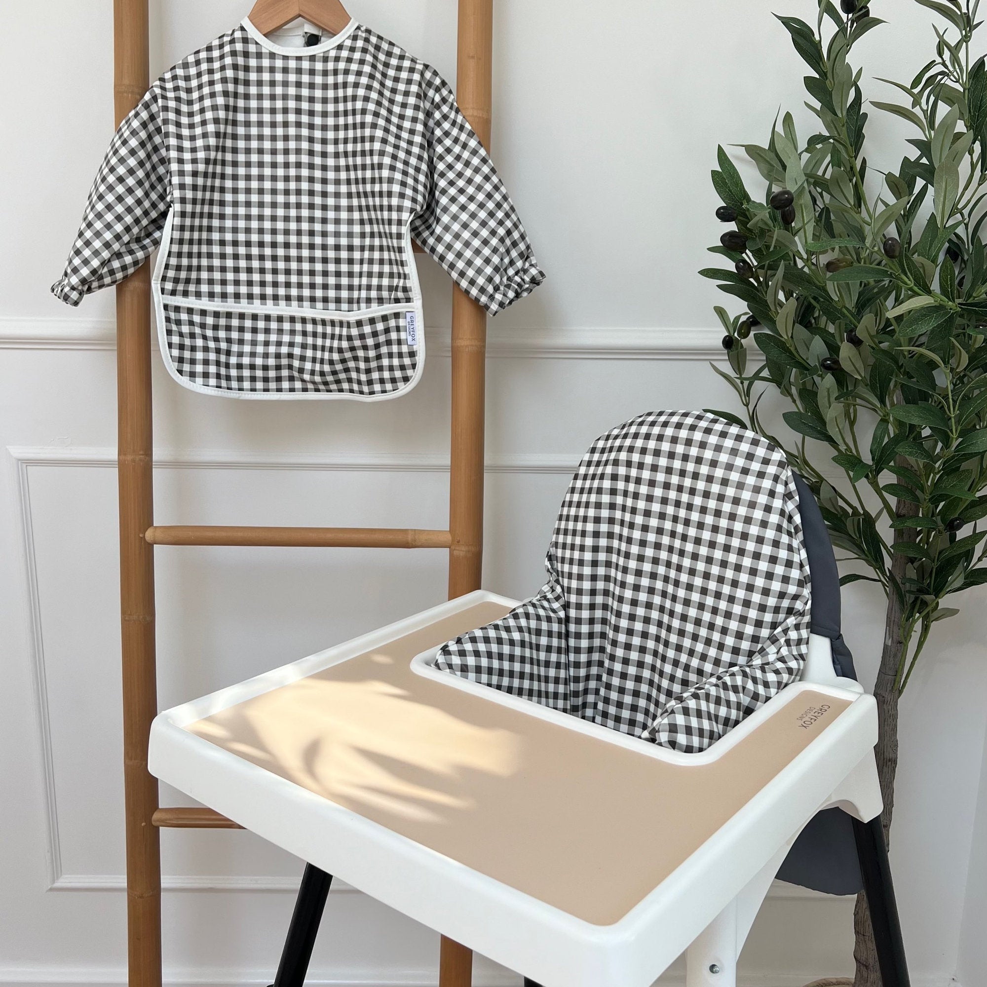 Monochrome Gingham - Long Sleeved Bib