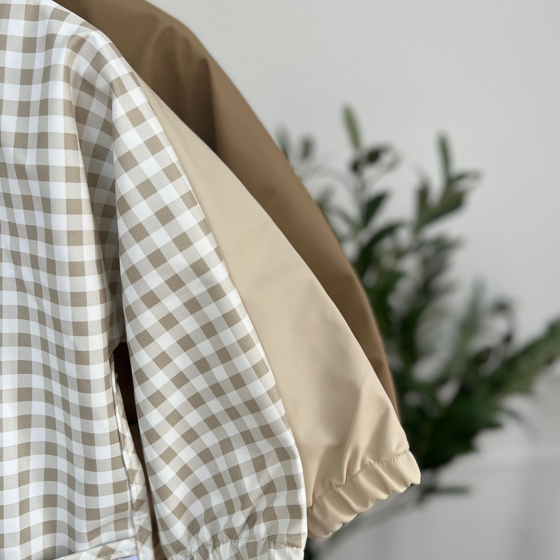 Taupe Gingham - Long Sleeved Bib
