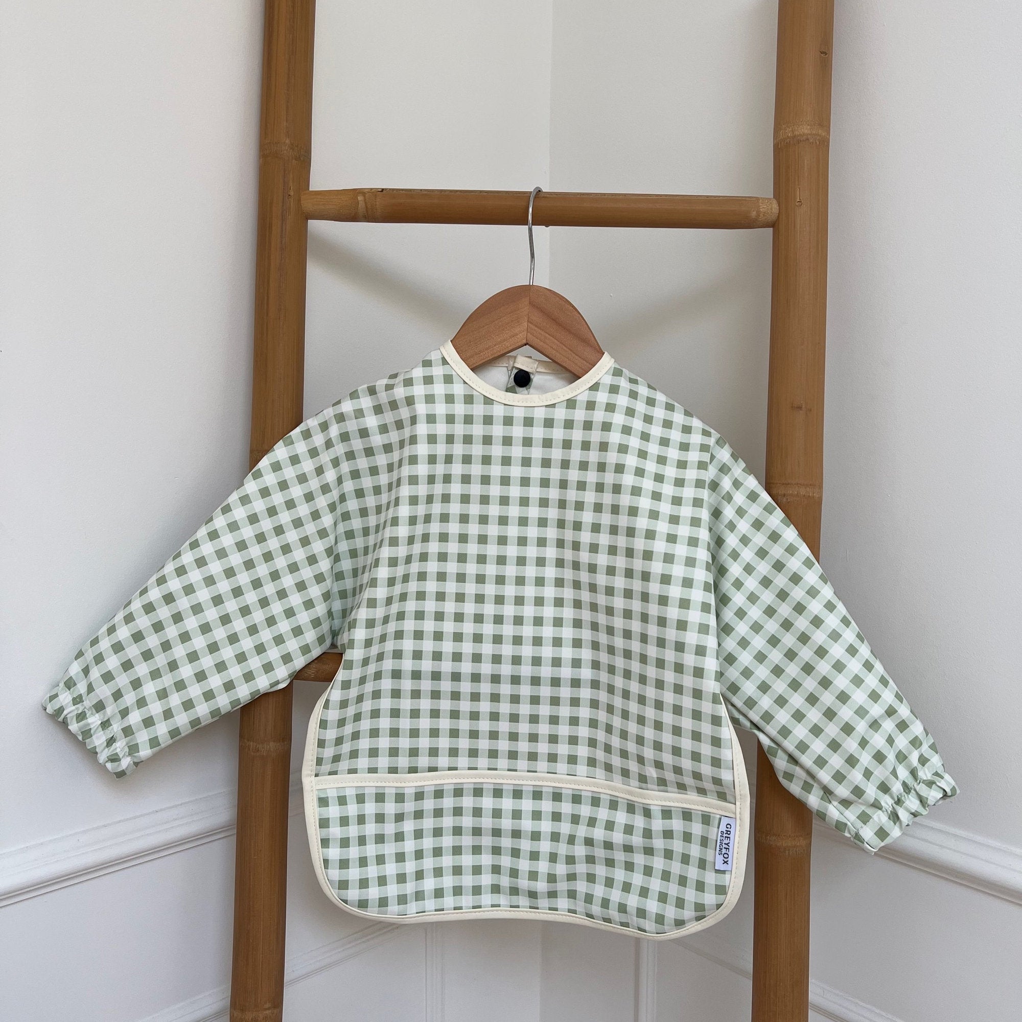 Sage Gingham - Long Sleeved Bib