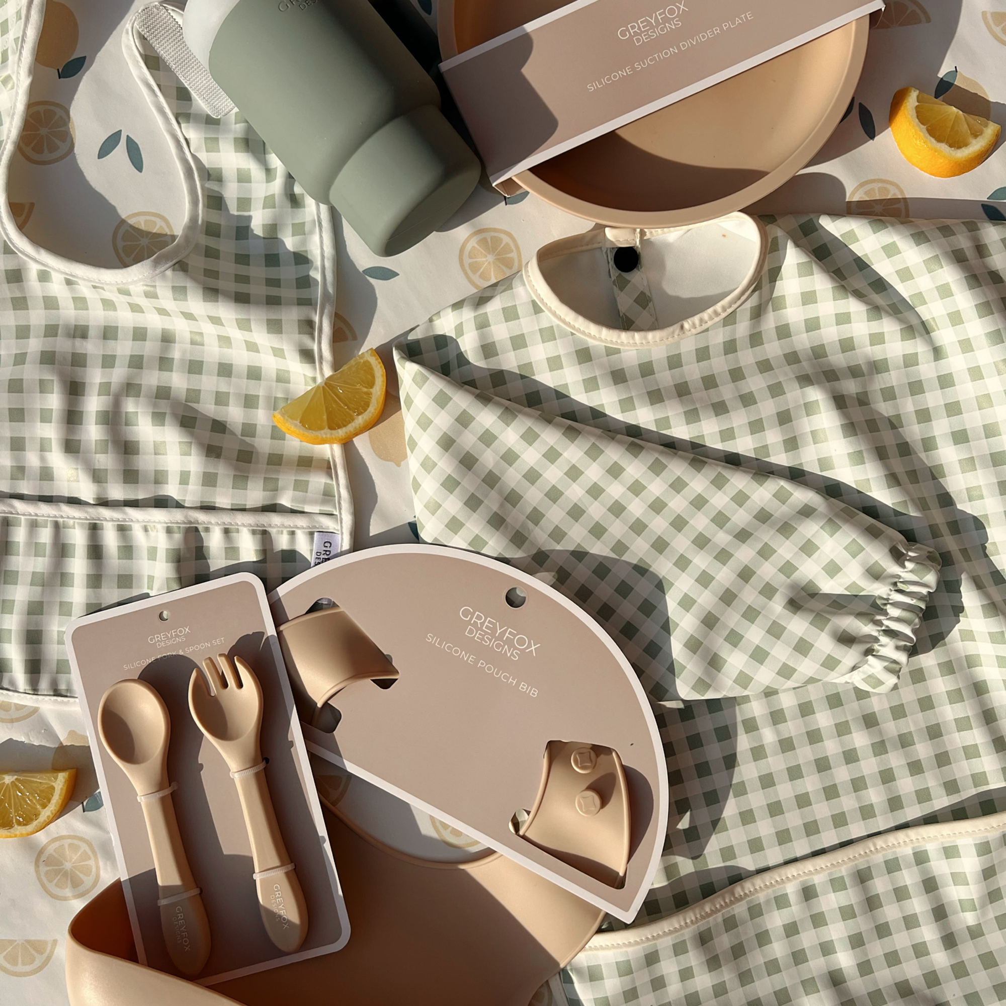 Sage Gingham - Long Sleeved Bib