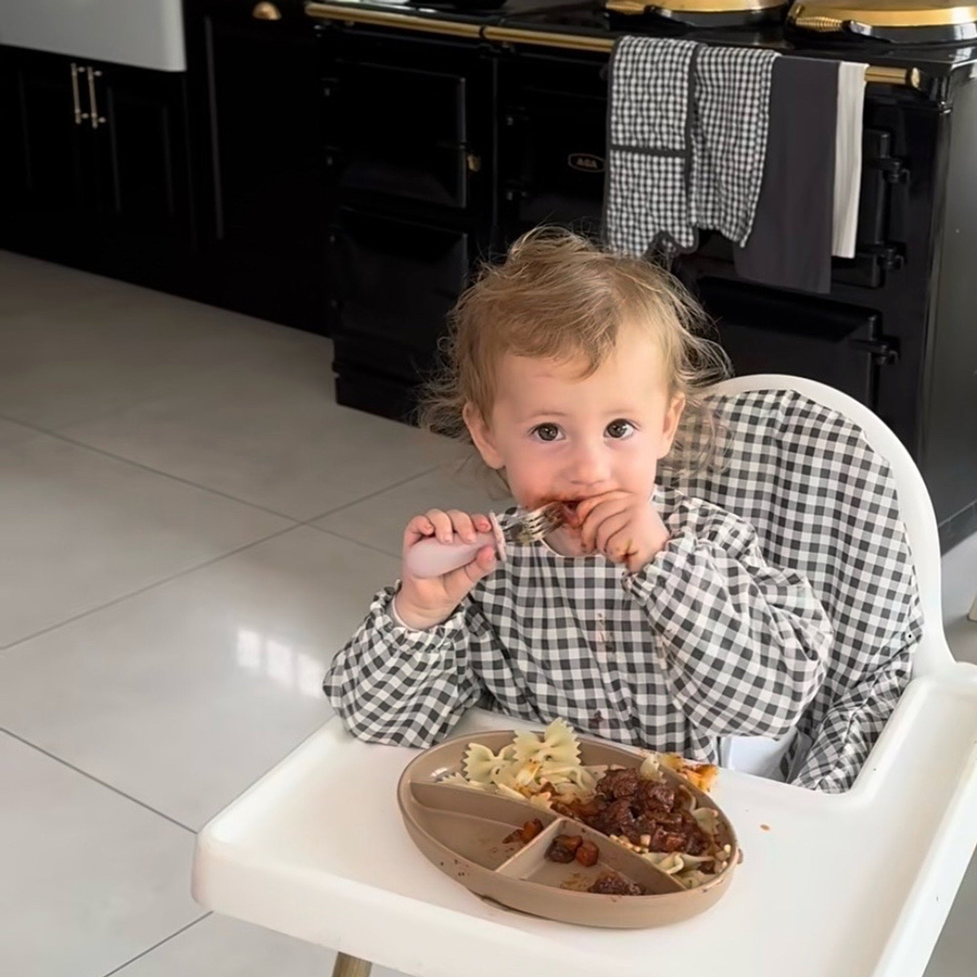 Monochrome Gingham - Long Sleeved Bib
