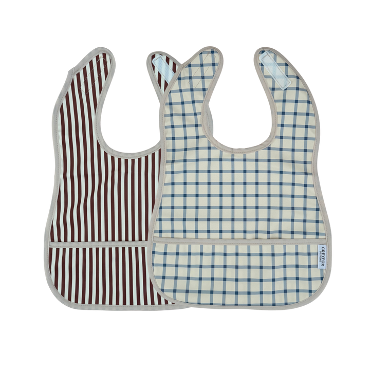 Mini Bib Bundle - Mocha Stripe/Blueberry Picnic
