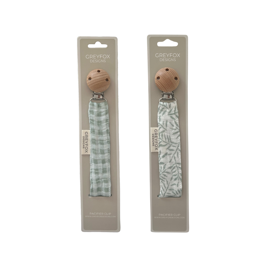 2 x Pacifier Clips - Floral Sage/Sage Gingham
