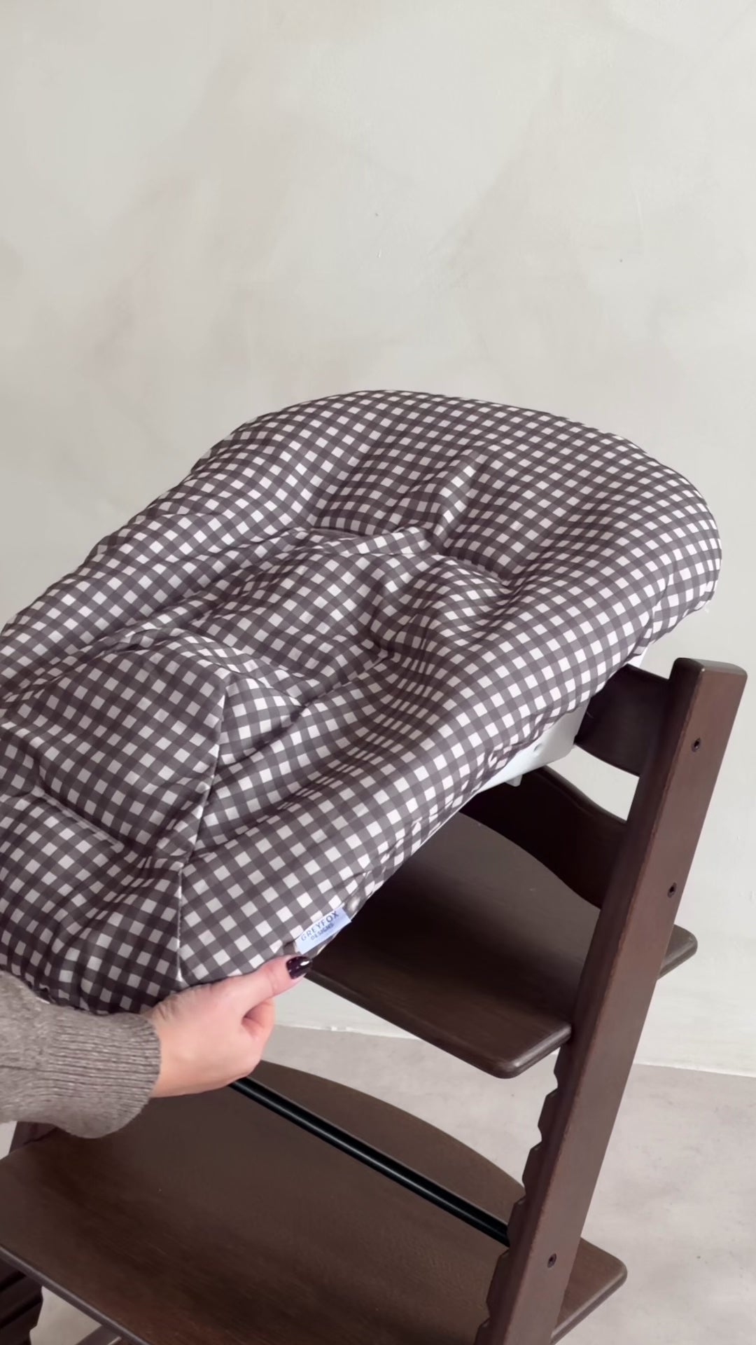 Coffee Gingham Newborn Cushion